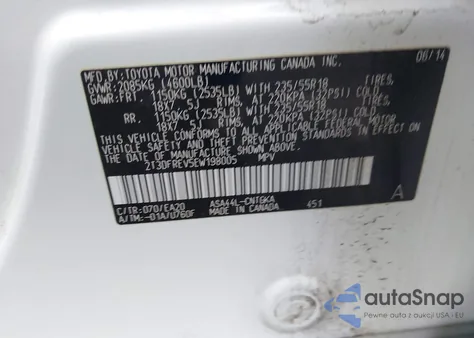 2014 Toyota Rav4 Limited from USA, damaged, VIN 2T3DFREV5EW198005